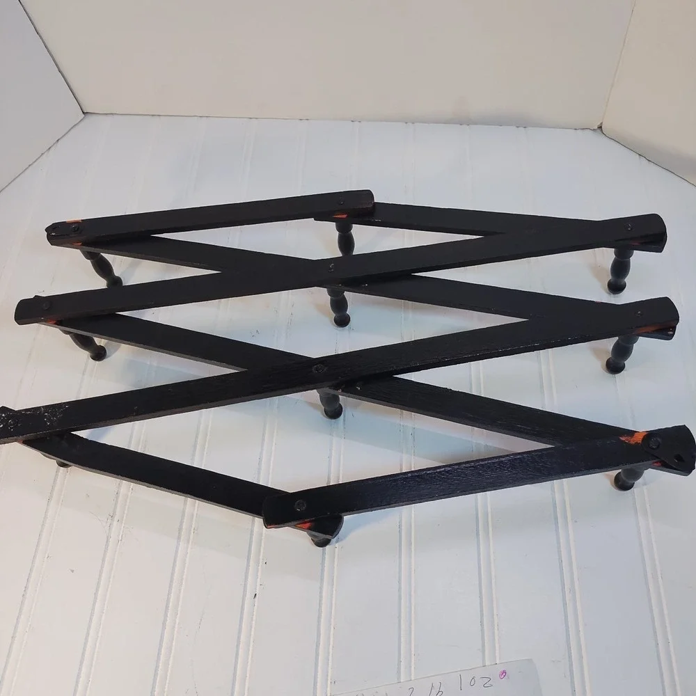Accordion Wall Hanger 10 Pegs Black Expandable Coat Hat Purse Rack Cottage